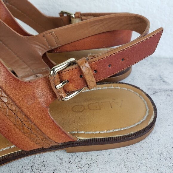ALDO Brown Leather Flat Thong Sandals Slingback size US 9 EU 40 Boho Resortwear - Picture 9 of 11